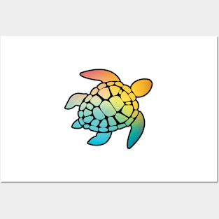 Sea Turtle Plastic Free Save The Sea Colorful Rainbow Turtles Posters and Art